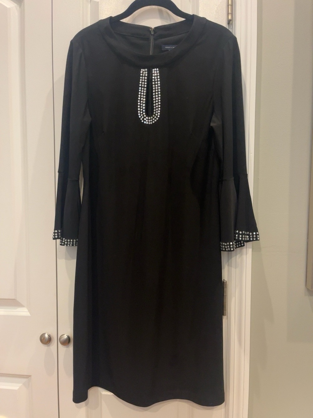 Tommy Hilfiger Black Rhinestone Bell Sleeve Sheath Dress Size 10